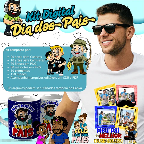 54 Artes para Caneca e Camisa + Kit Digital Dia dos Pais Arquivo Editável