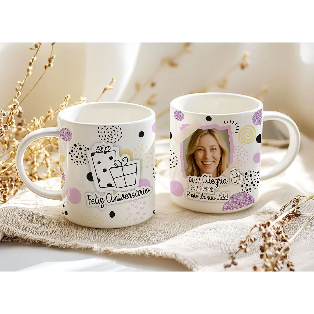 4 Artes para Caneca Feliz Aniversário Arquivo Editável   2