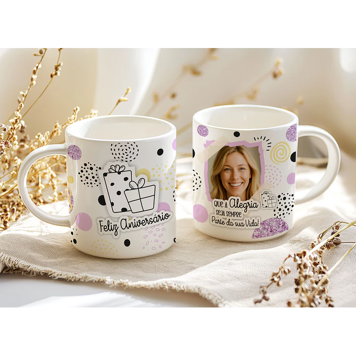 4 Artes para Caneca Feliz Aniversário Arquivo Editável   2