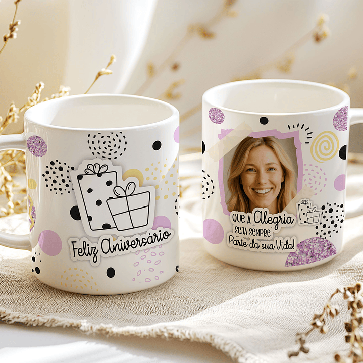 4 Artes para Caneca Feliz Aniversário Arquivo Editável   2