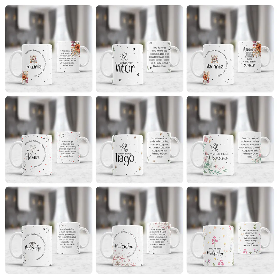 10 Artes para Caneca Crisma Padrinhos e Crismandos Arquivo Editável 1