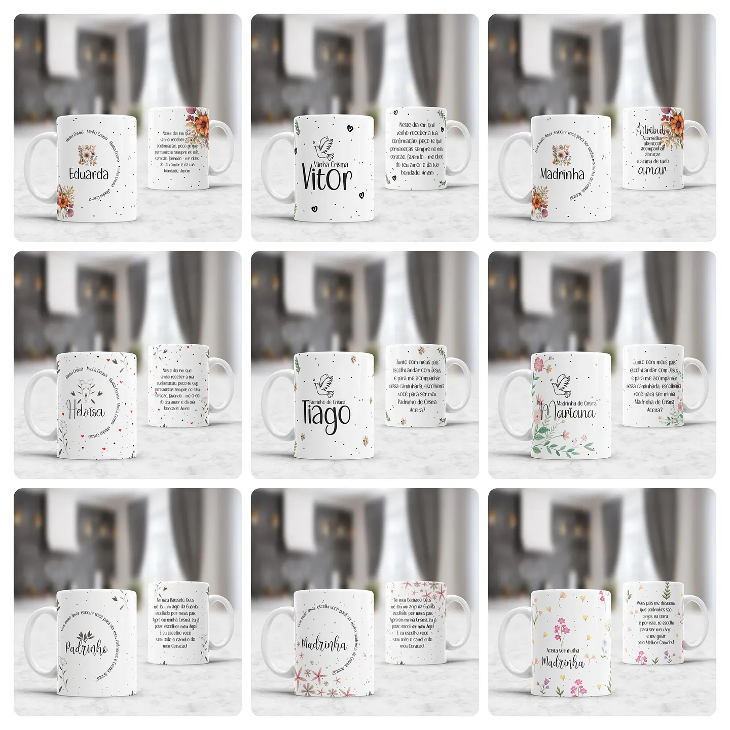 10 Artes para Caneca Crisma Padrinhos e Crismandos Arquivo Editável 1
