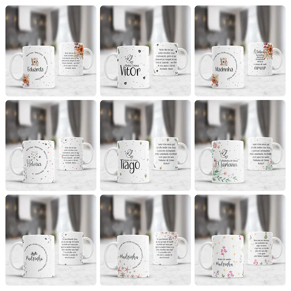 10 Artes para Caneca Crisma Padrinhos e Crismandos Arquivo Editável 1