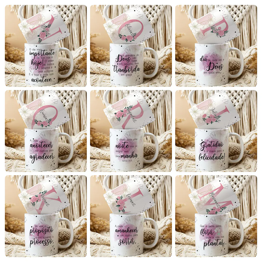 26 Artes para Caneca Alfabeto Frases Floral Arquivo Editável  4