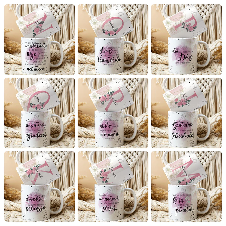 26 Artes para Caneca Alfabeto Frases Floral Arquivo Editável  4