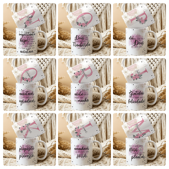 26 Artes para Caneca Alfabeto Frases Floral Arquivo Editável  4