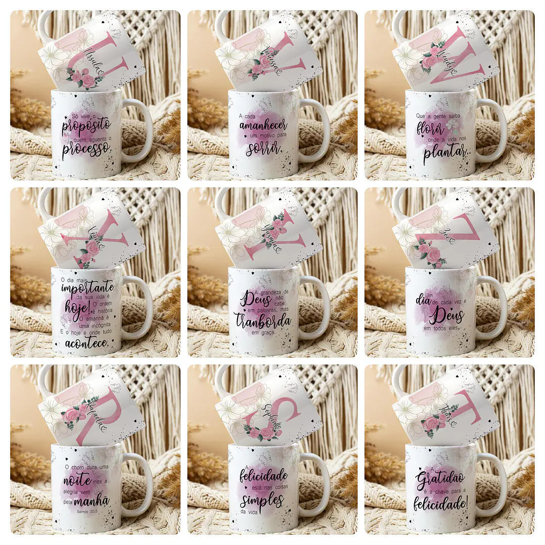 26 Artes para Caneca Alfabeto Frases Floral Arquivo Editável  5