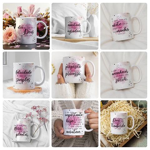 26 Artes para Caneca Alfabeto Frases Floral Arquivo Editável 