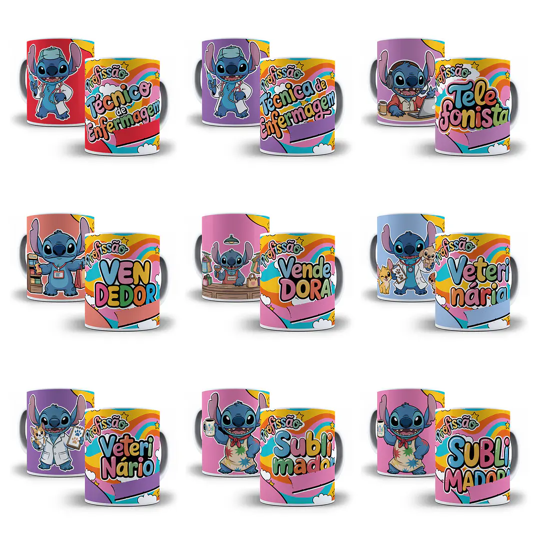 61 Artes para Caneca Profissões Stitch Arquivo em Jpg 3