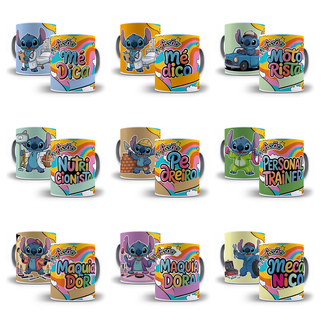 61 Artes para Caneca Profissões Stitch Arquivo em Jpg 4