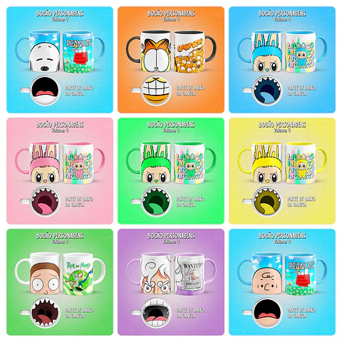 25 Artes para Caneca Bocão Personagens Arquivos em Png 