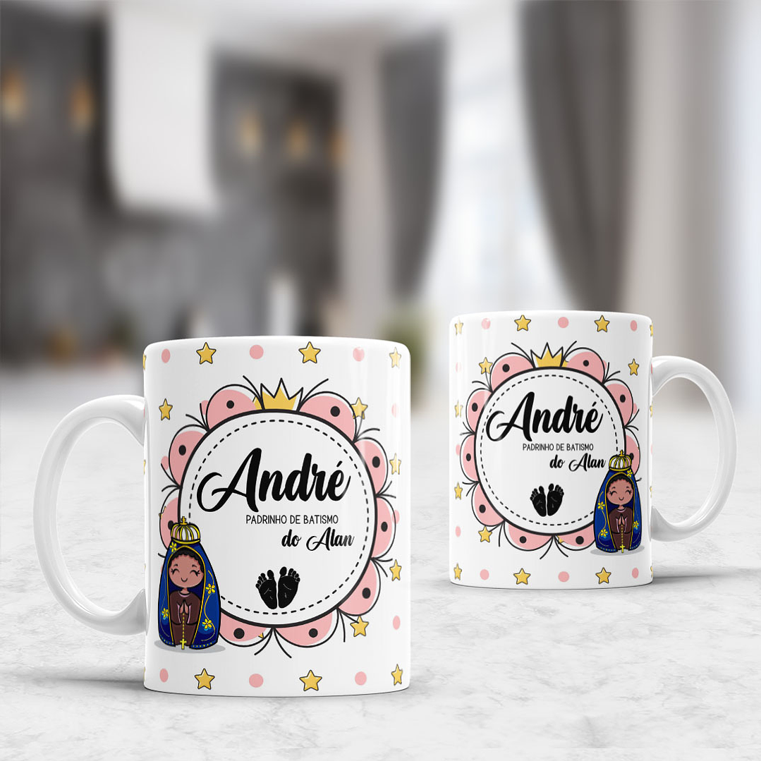 Arte para Caneca Convite Batizado Nossa Senhora Aparecida Arquivo Editável 1