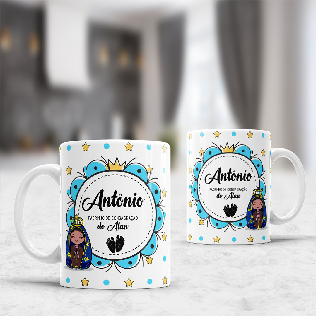 Arte para Caneca Convite Batizado Nossa Senhora Aparecida Arquivo Editável 2
