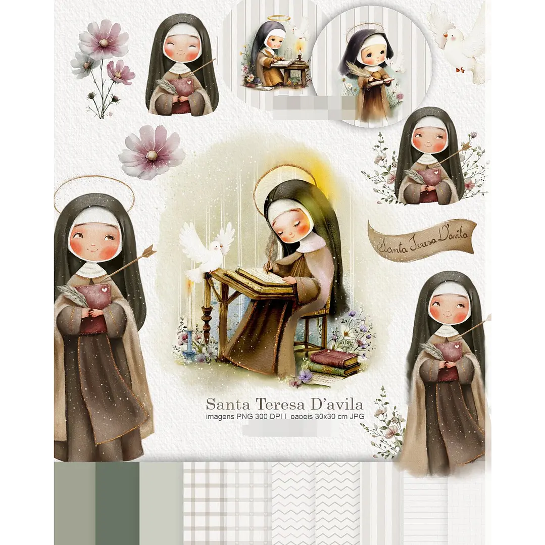 Kit Digital Santa Teresa Dávila Aquarela em Png  1