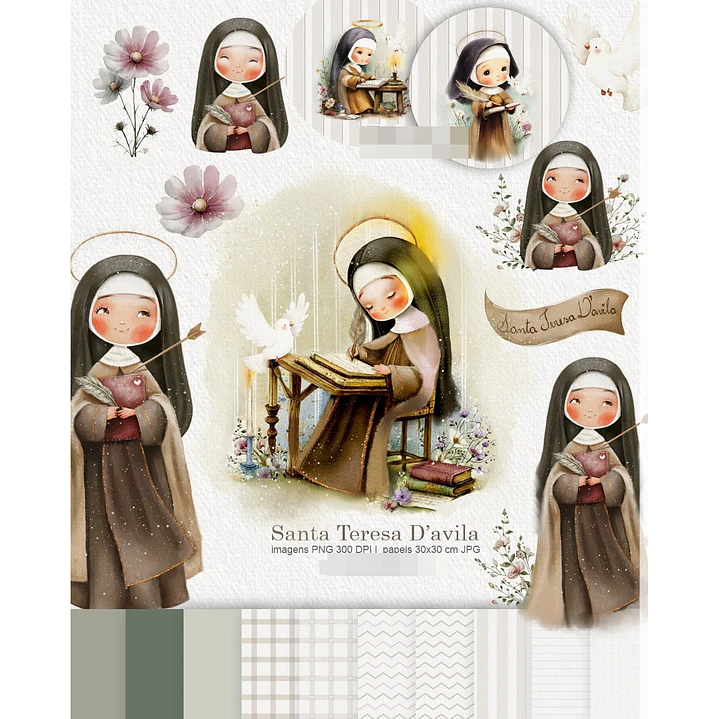 Kit Digital Santa Teresa Dávila Aquarela em Png  1