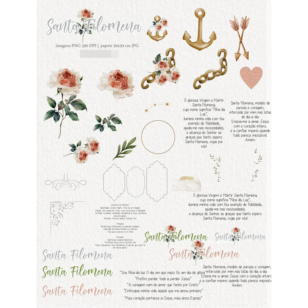 Kit Digital Santa Filomena Aquarela em Png  2