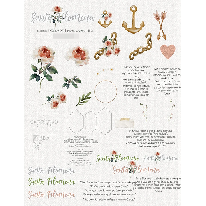 Kit Digital Santa Filomena Aquarela em Png  2