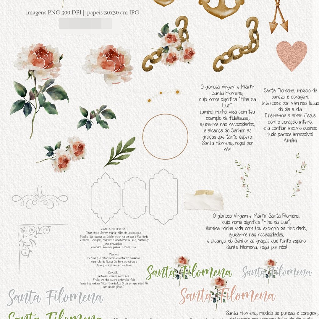 Kit Digital Santa Filomena Aquarela em Png  2