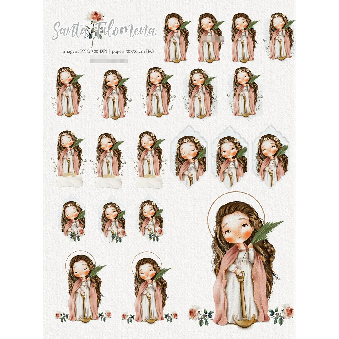 Kit Digital Santa Filomena Aquarela em Png  3
