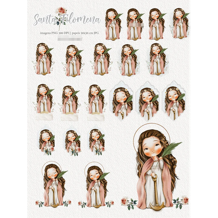 Kit Digital Santa Filomena Aquarela em Png  3