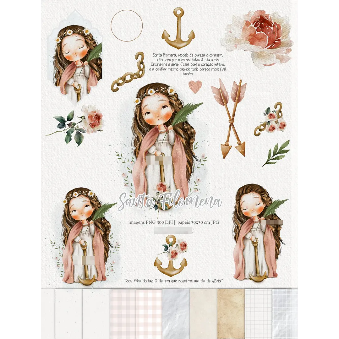 Kit Digital Santa Filomena Aquarela em Png  1