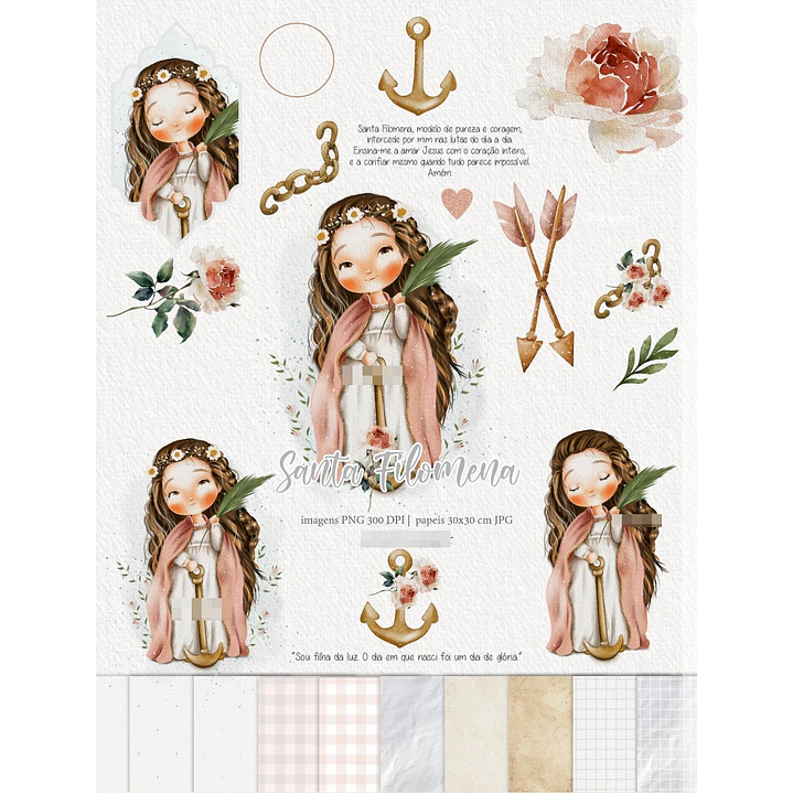 Kit Digital Santa Filomena Aquarela em Png  1