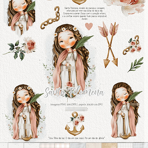 Kit Digital Santa Filomena Aquarela em Png 