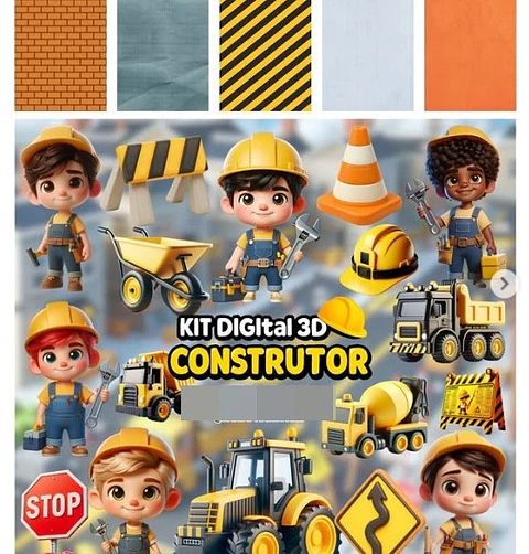 Kit Digital Construtores Com Mascotes 3D em Png