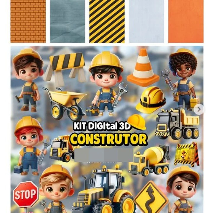 Kit Digital Construtores Com Mascotes 3D em Png 1