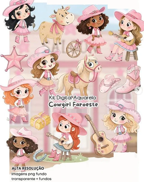 Kit Digital Cowgirl Faroeste em Png 