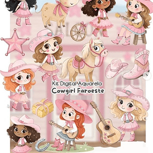 Kit Digital Cowgirl Faroeste em Png 