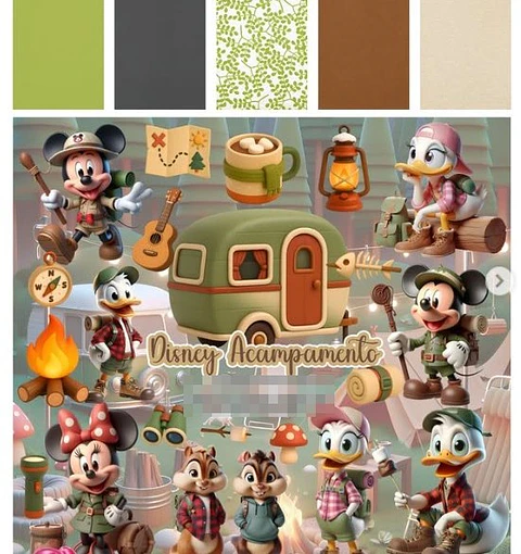 Kit Digital  Disney Acampamento 3D em Png