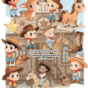 Kit Digital Cowboy Faroeste Aquarela em Png 