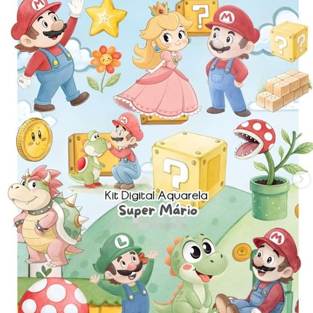 Kit Digital Super Mario Aquarela em Png 1