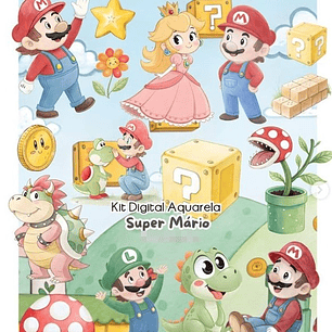 Kit Digital Super Mario Aquarela em Png