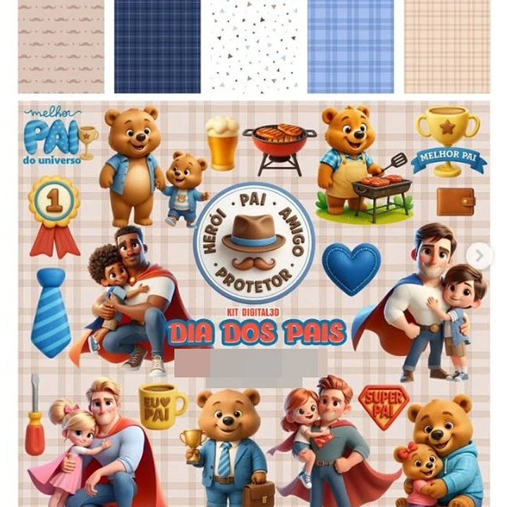 Kit Digital Dia dos Pais 3d em Png  1