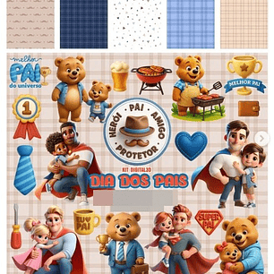 Kit Digital Dia dos Pais 3d em Png 