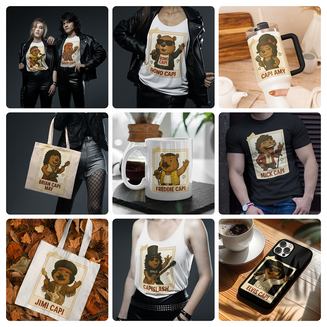 19 Artes para Camisa Capivara Rock Arquivo em Png 1