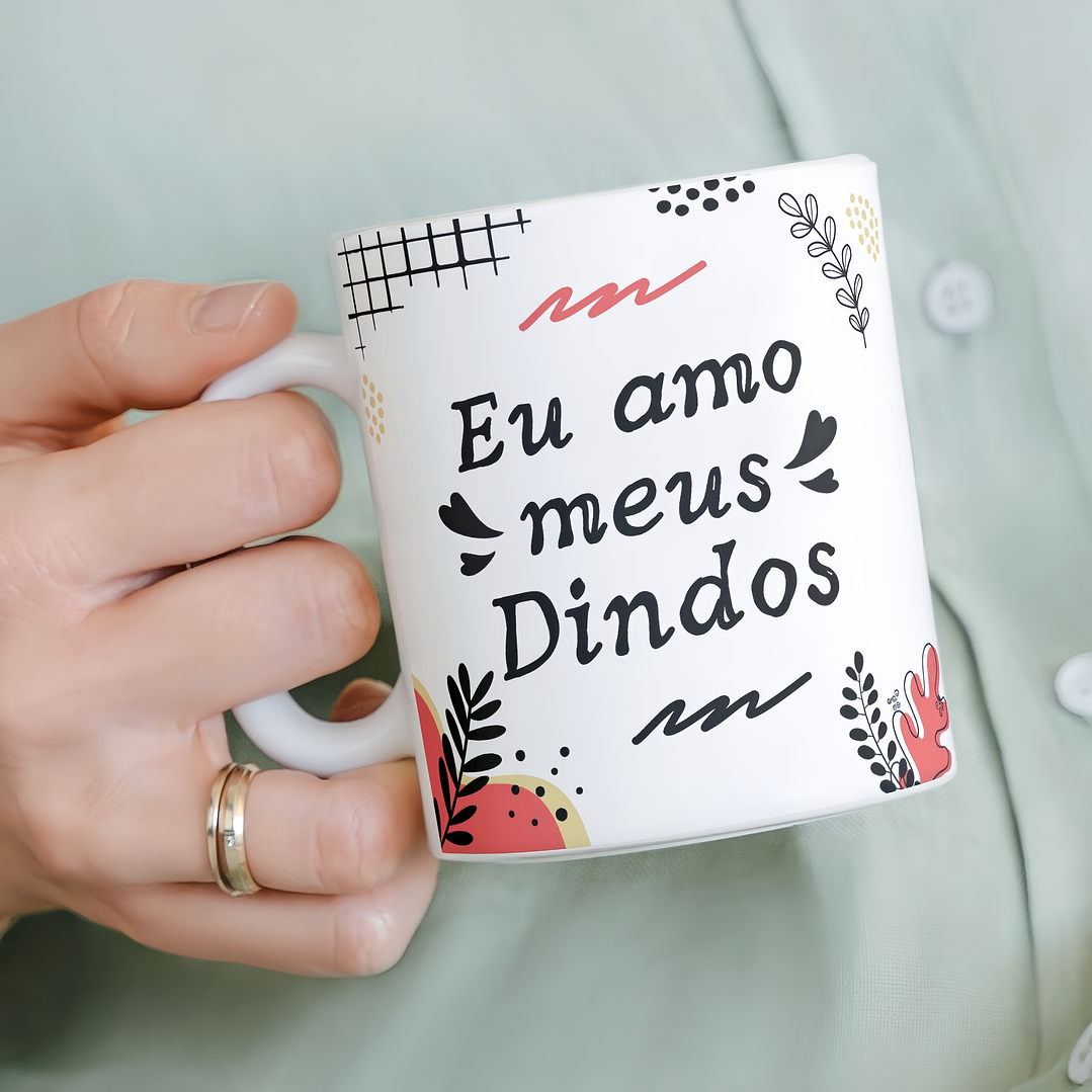 Arte Caneca Eu amo meu Dindos  Arquivo em Png   1