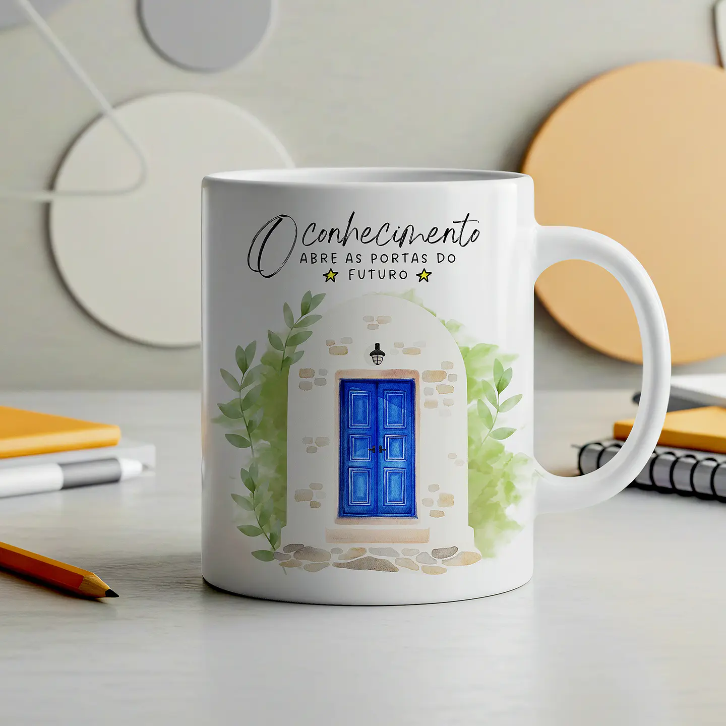 Arte Caneca O conhecimento abre as portas do futuro Arquivo em Png 1