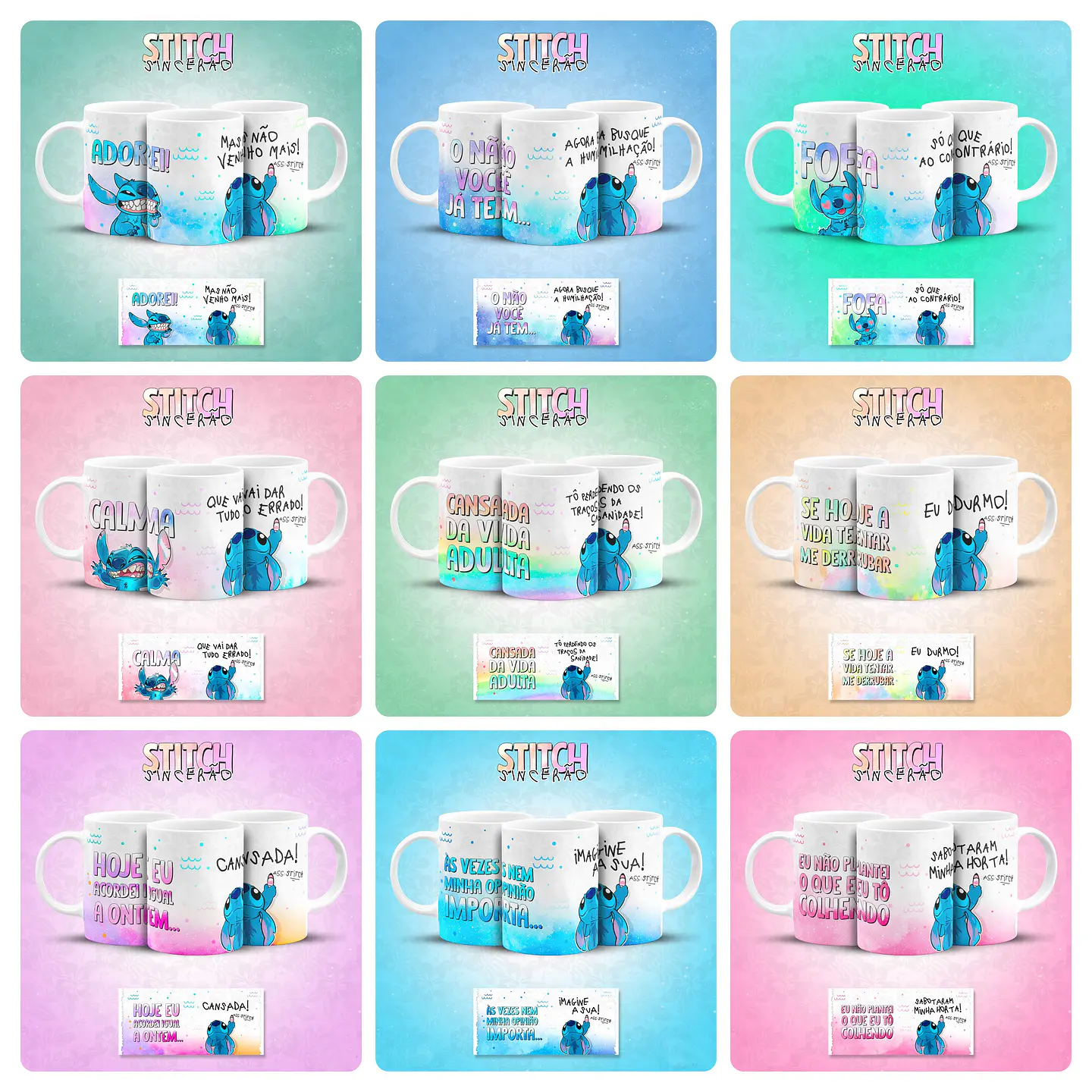 13 Artes para Caneca Stitch Sincerão Debochado Arquivo em Png  1