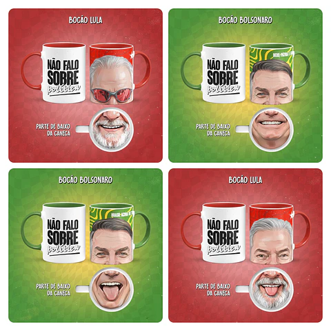 8 Artes para Caneca Bocão Lula e Bolsonaro Arquivo em Jpg