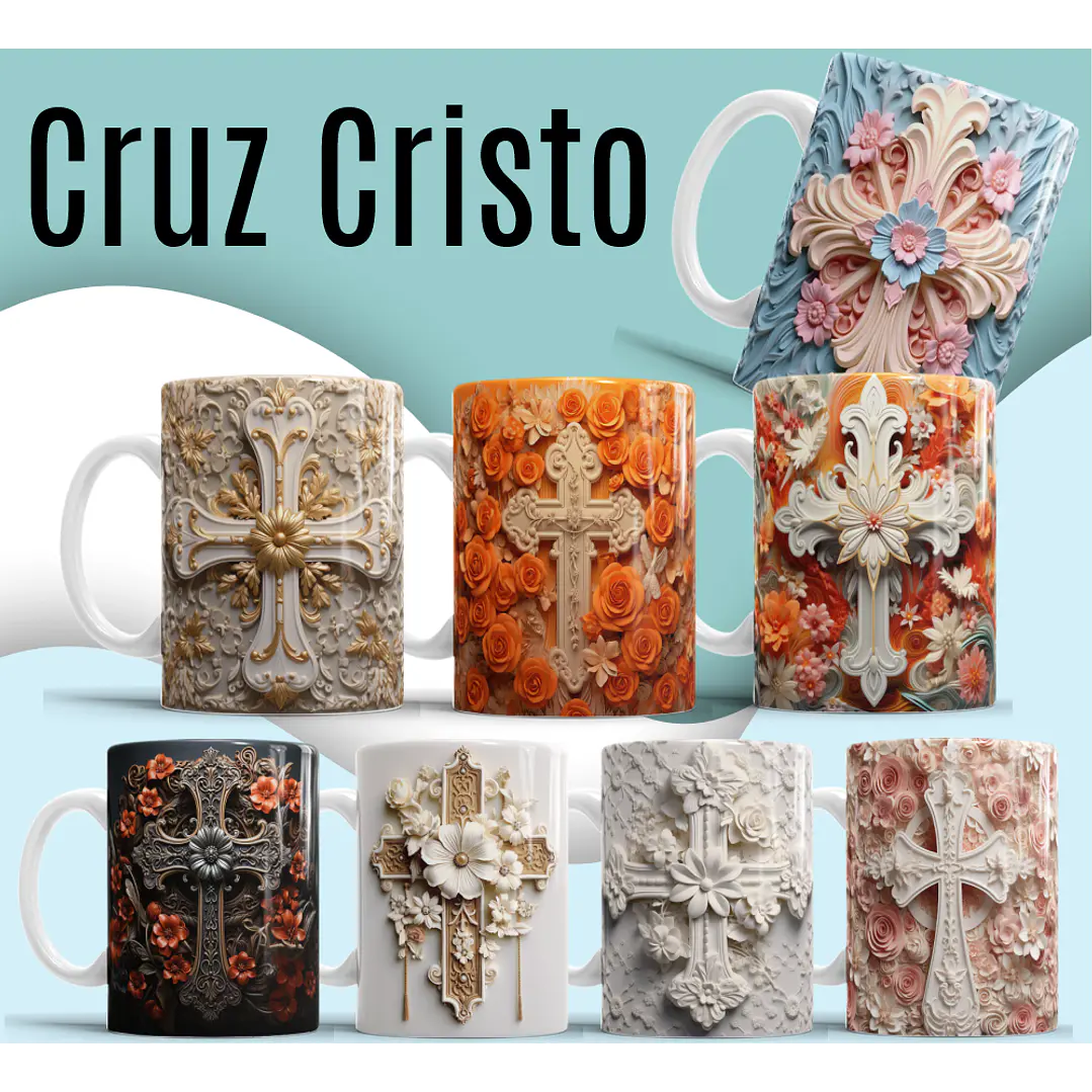 16 Artes para Caneca e Azulejo Cruz Cristo em 3d Arquivo em Jpg 1