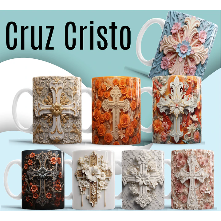 16 Artes para Caneca e Azulejo Cruz Cristo em 3d Arquivo em Jpg 1