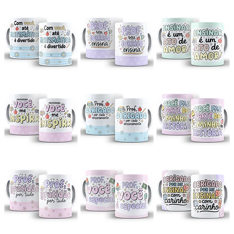 26 Artes para Caneca Dia dos Professores Gratidão em Cores Arquivo Editável 