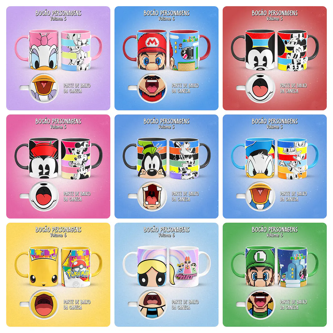 34 Artes para Caneca Bocão Personagens Arquivo em Jpg  1