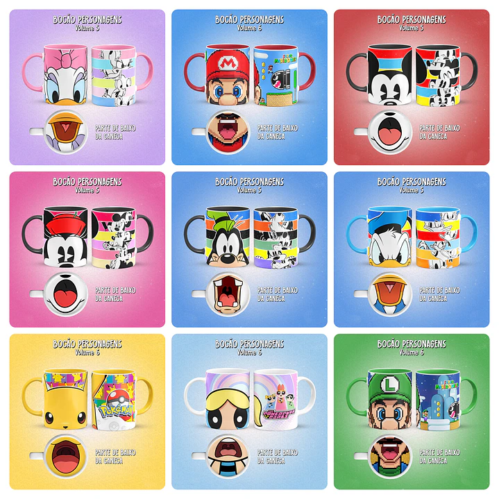 34 Artes para Caneca Bocão Personagens Arquivo em Jpg  1
