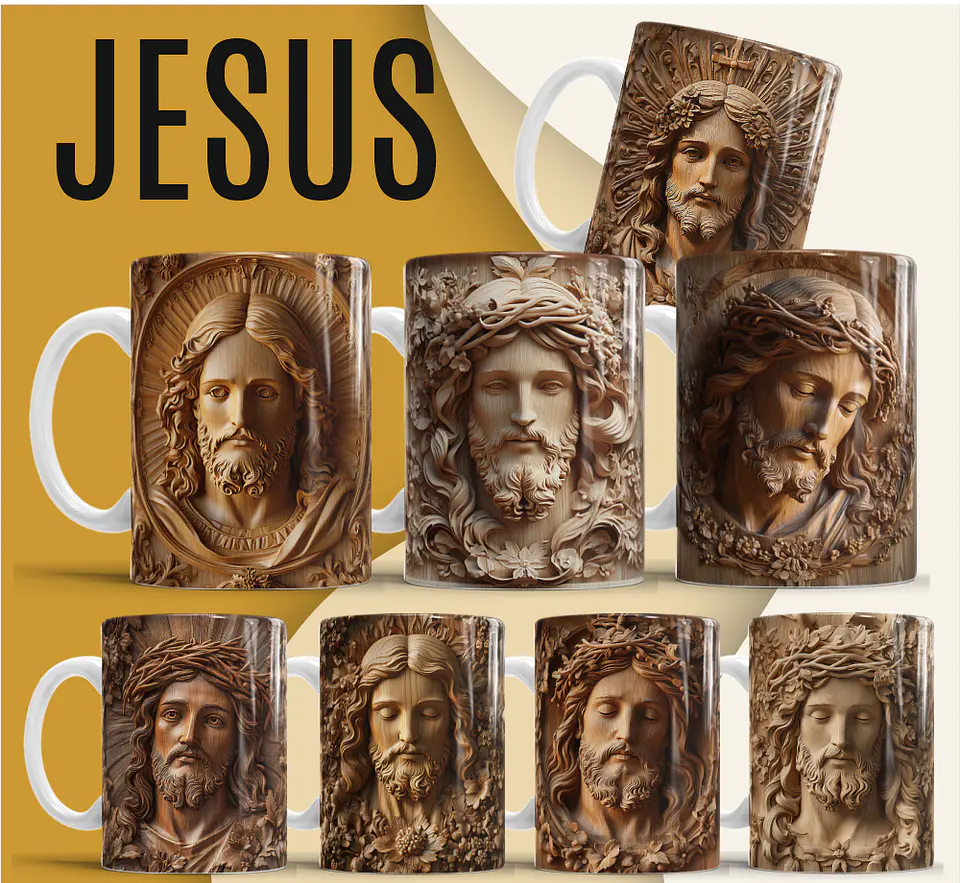 36 Artes para Caneca e Azulejo Jesus Cristo 3D Arquivo em Jpg  3