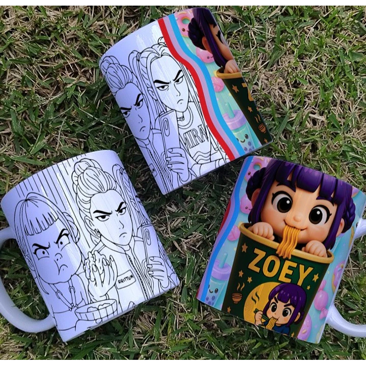 8 Artes para Caneca Colorir Guerreiras Do K-Pop Arquivo Editável 2