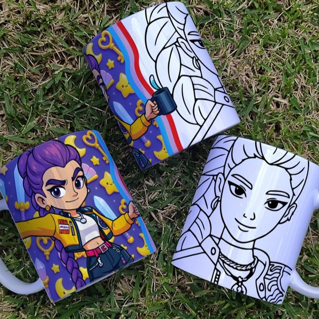 8 Artes para Caneca Colorir Guerreiras Do K-Pop Arquivo Editável 7